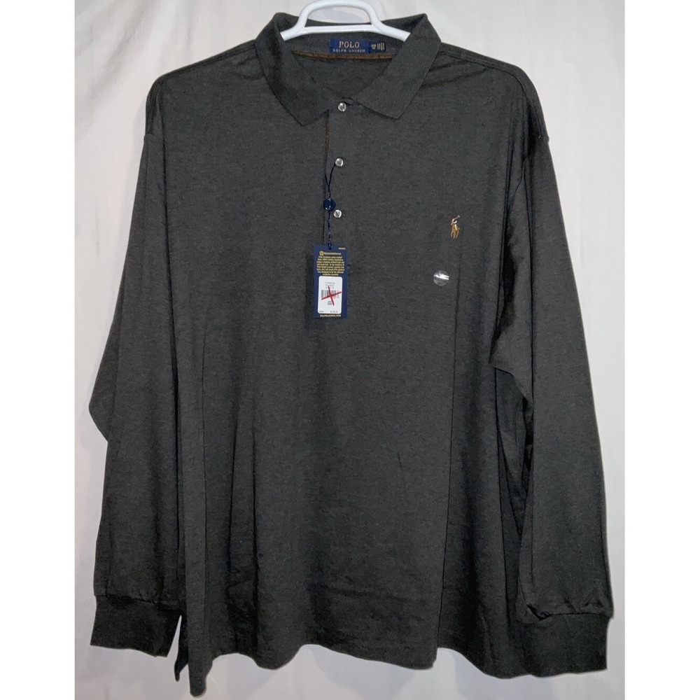 NWT Men's Polo Ralph Lauren Long Sleeve Polo Shirt Soft Cotton Charcoal 3XB Big